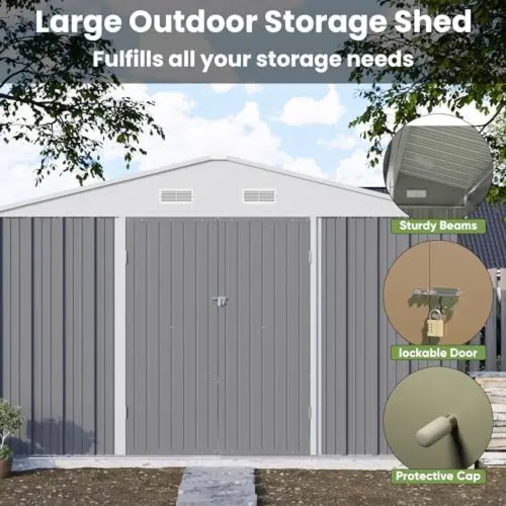 10x10 FT Metal Storage Shed, B - đánh giá và giá Gardening Tools Plastic