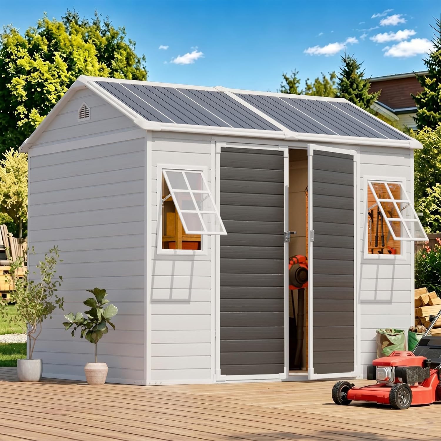 8x6 FT Resin Storage Shed with - đánh giá và giá Gardening Tools In