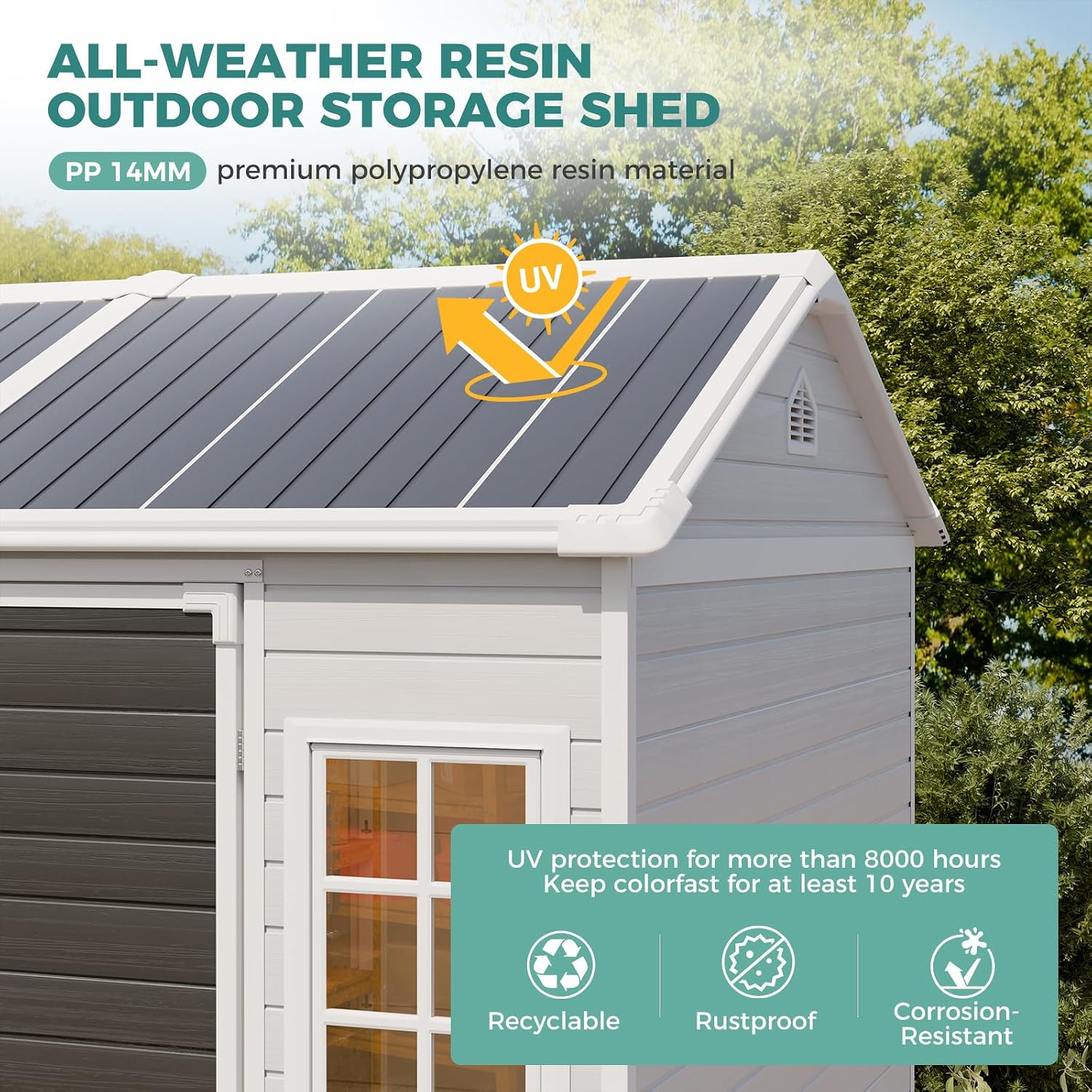 8x6 FT Resin Storage Shed with - đánh giá và giá Gardening Tools In